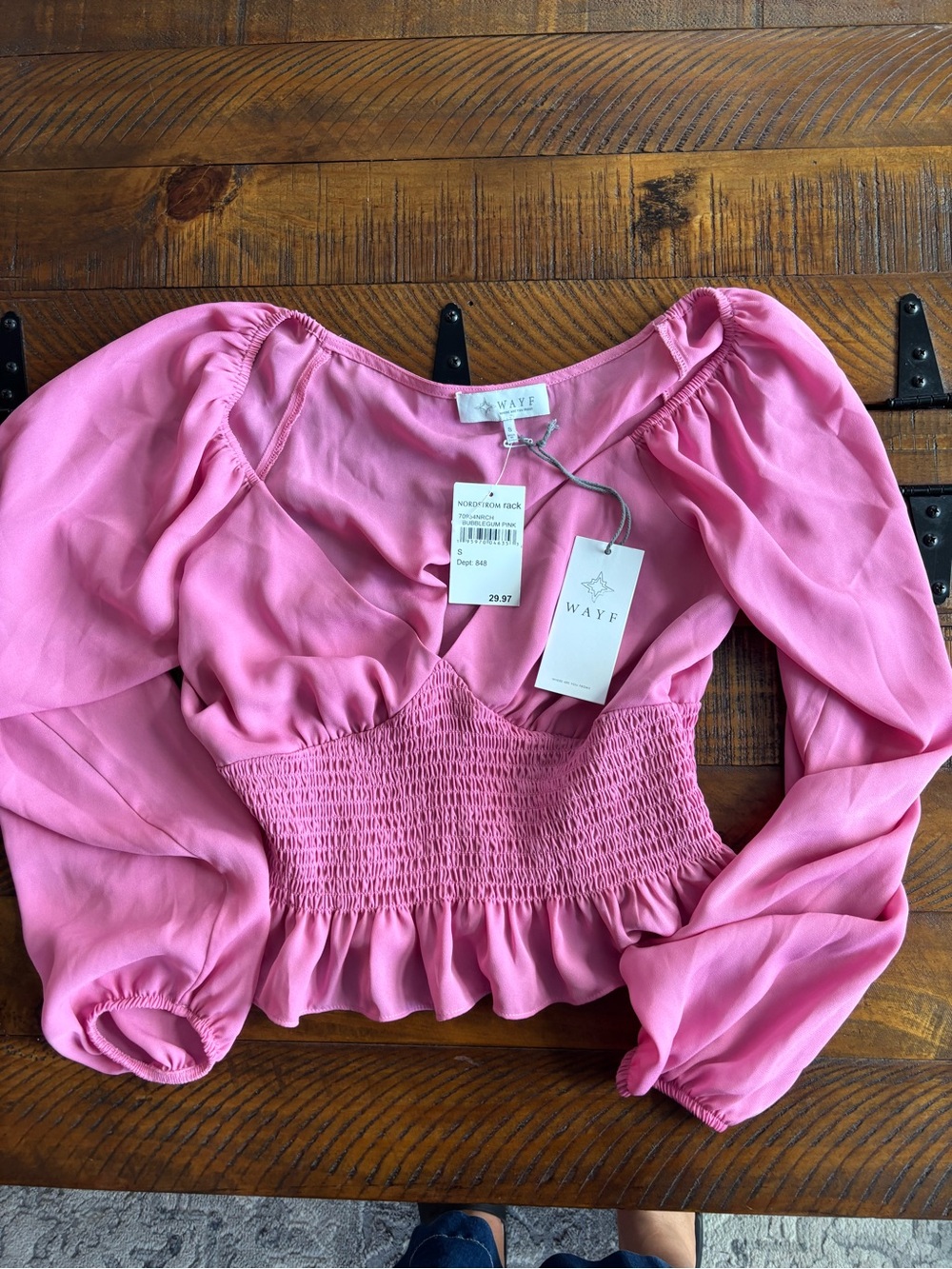 Wayf Bubblegum Pink Smocked Peplum Blouse - Picture 6 of 7